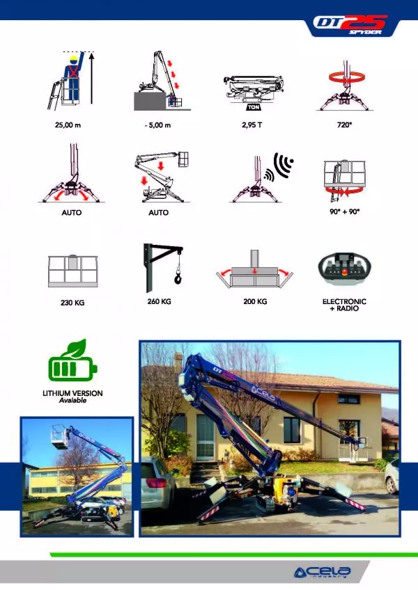Scheda tecnica piattaforma aerea Cela DT25 Spyder 25 m